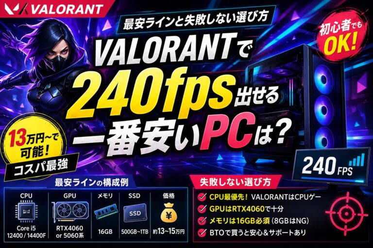 VALORANTで240fps出せる一番安いPCは？最安ラインと失敗しない選び方【2026年4月版】のアイキャッチ画像