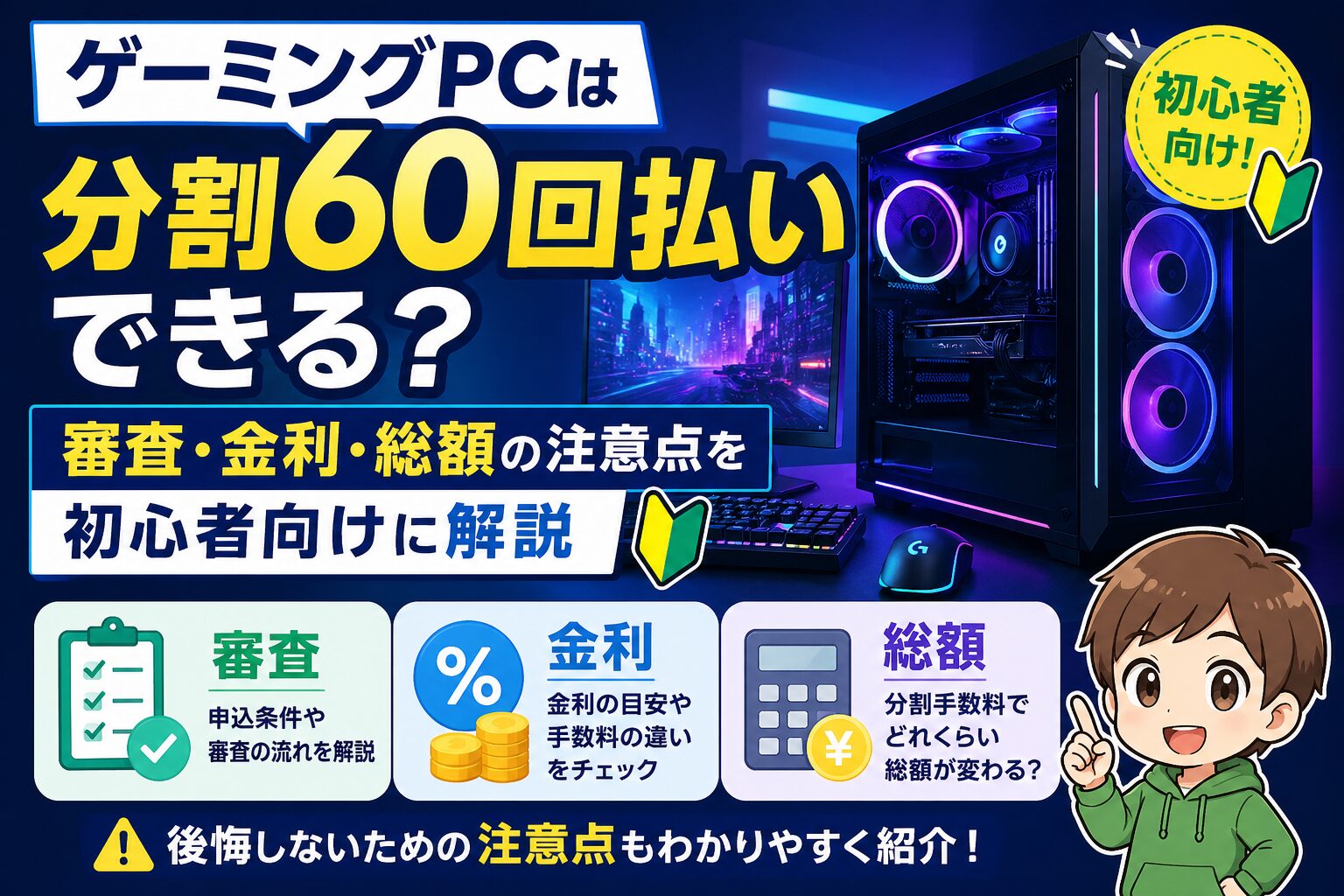 ゲーミングPCは分割60回払いできる？審査・金利・総額の注意点を初心者向けに解説