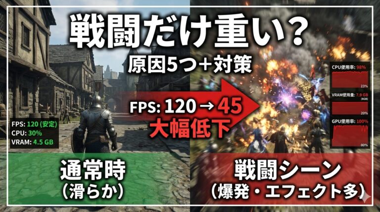 戦闘時だけfpsが落ちる原因5選と対策｜CPU・エフェクト・VRAM別に数値で解説【2026年版】
