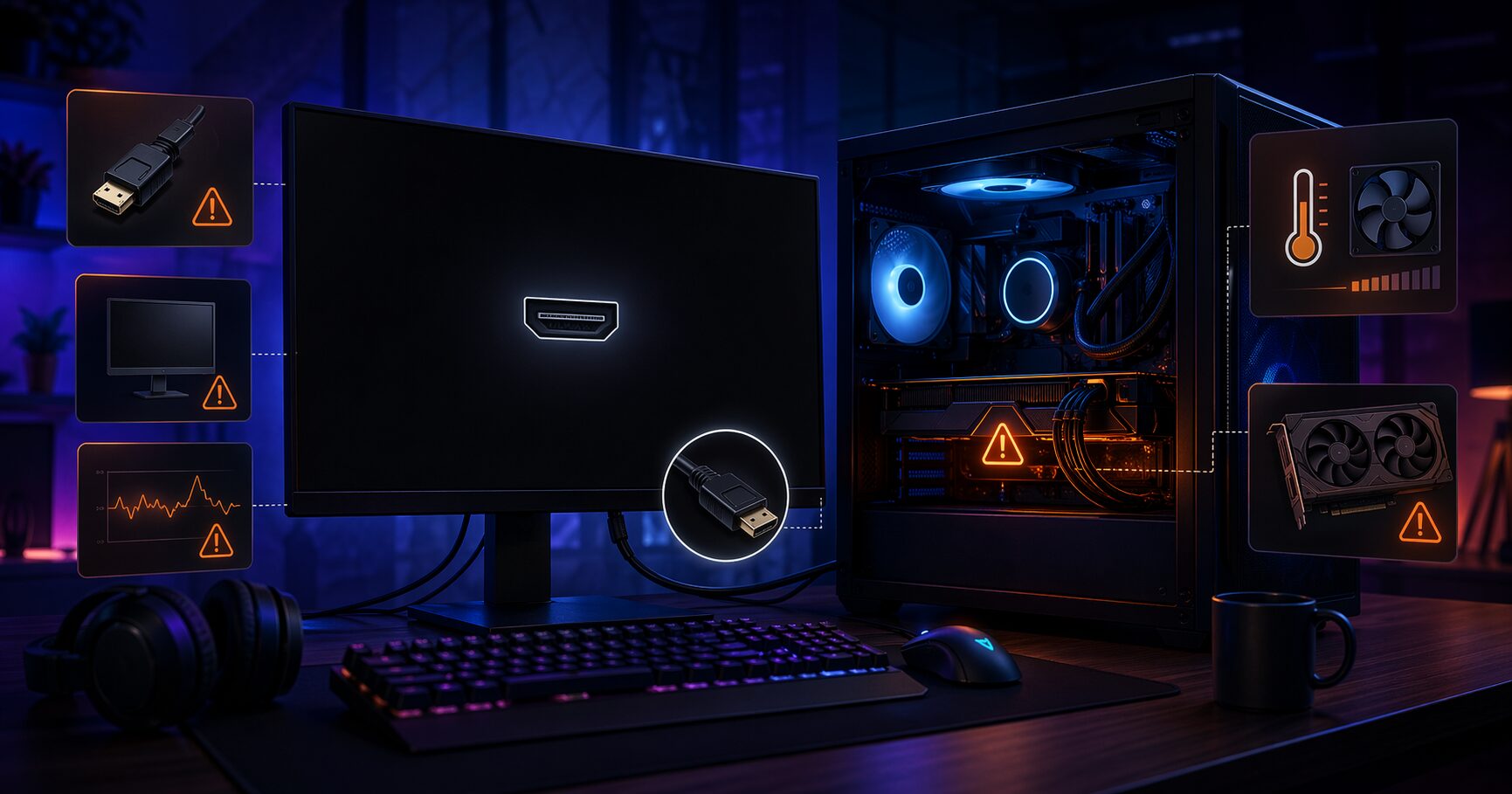 ゲーミングPCでゲーム中に画面が真っ暗になる原因は？音は出る・信号なし別に対処法を解説