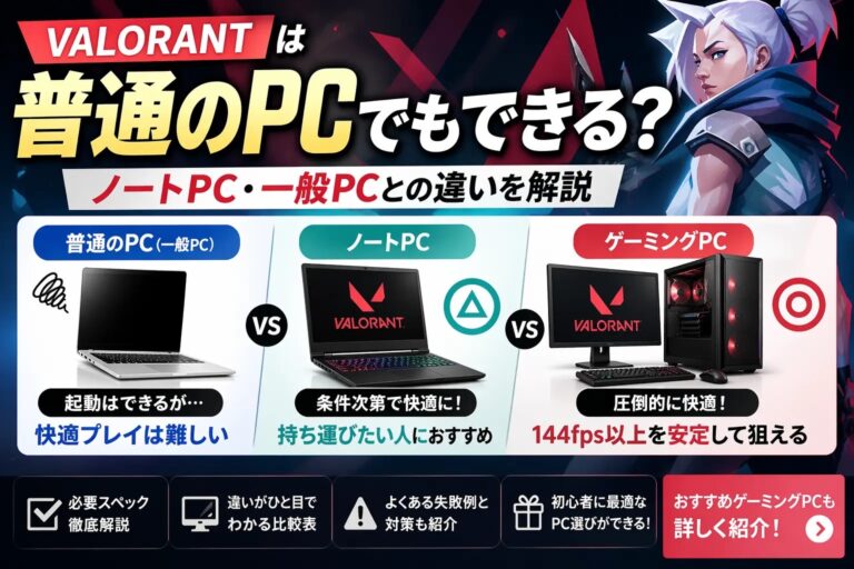 VALORANTは普通のPCでもできる？ノートPC・一般PCとの違いを解説のアイキャッチ画像