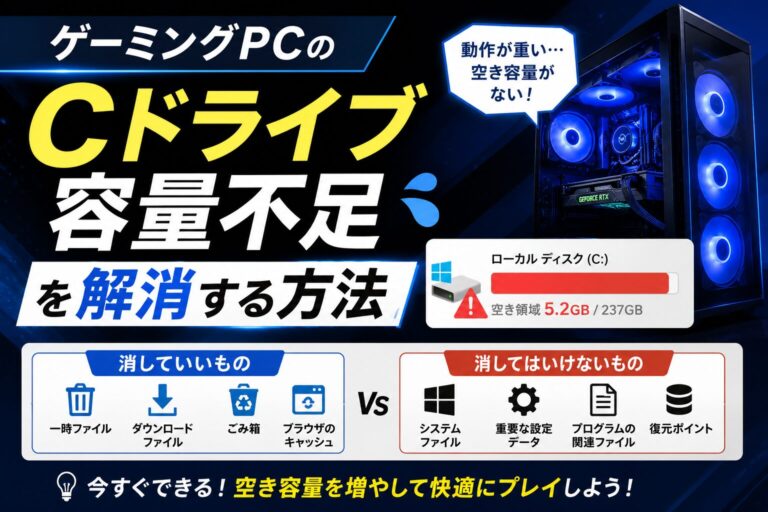 ゲーミングPCのCドライブ容量不足を解消する方法｜消していいもの・ダメなもののアイキャッチ画像
