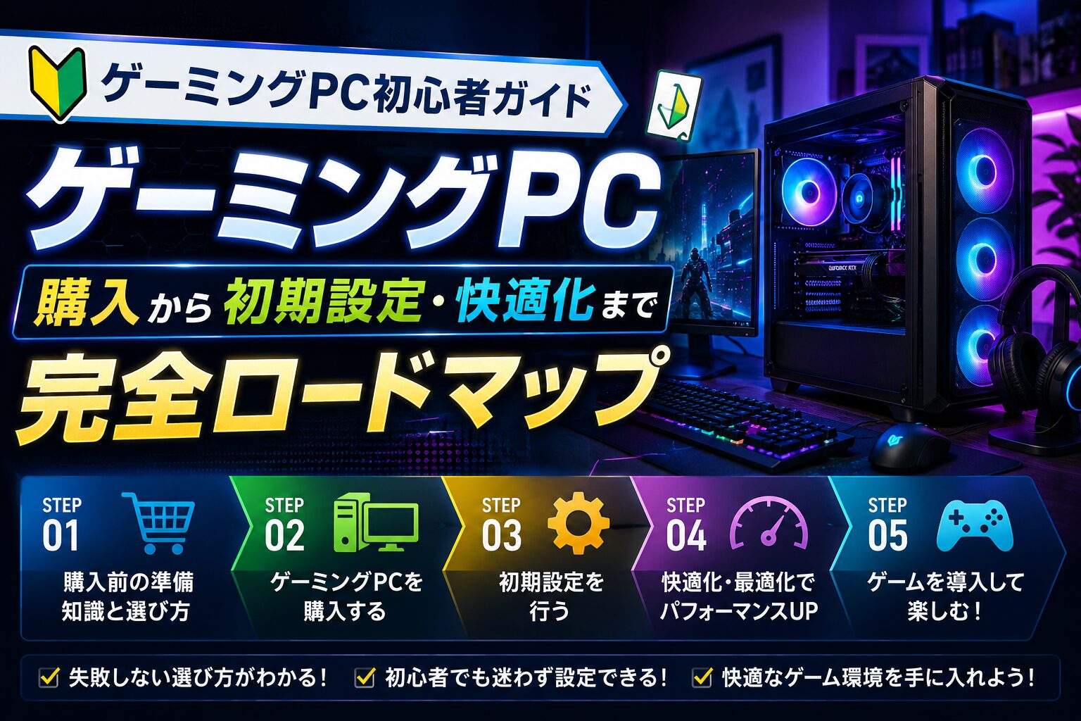 ゲーミングPC初心者ガイド｜購入から初期設定・快適化まで記事サムネイル