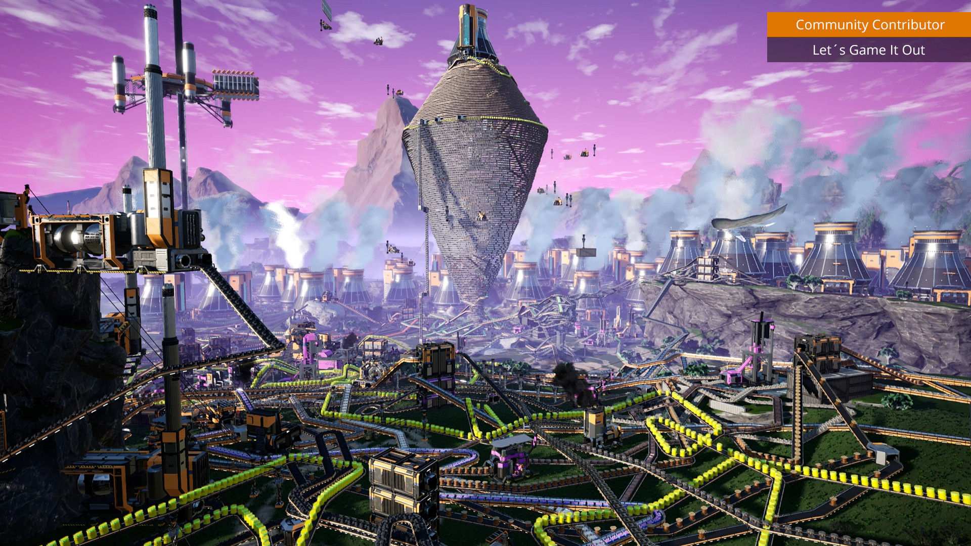 Satisfactoryの工場建設プレイ画面