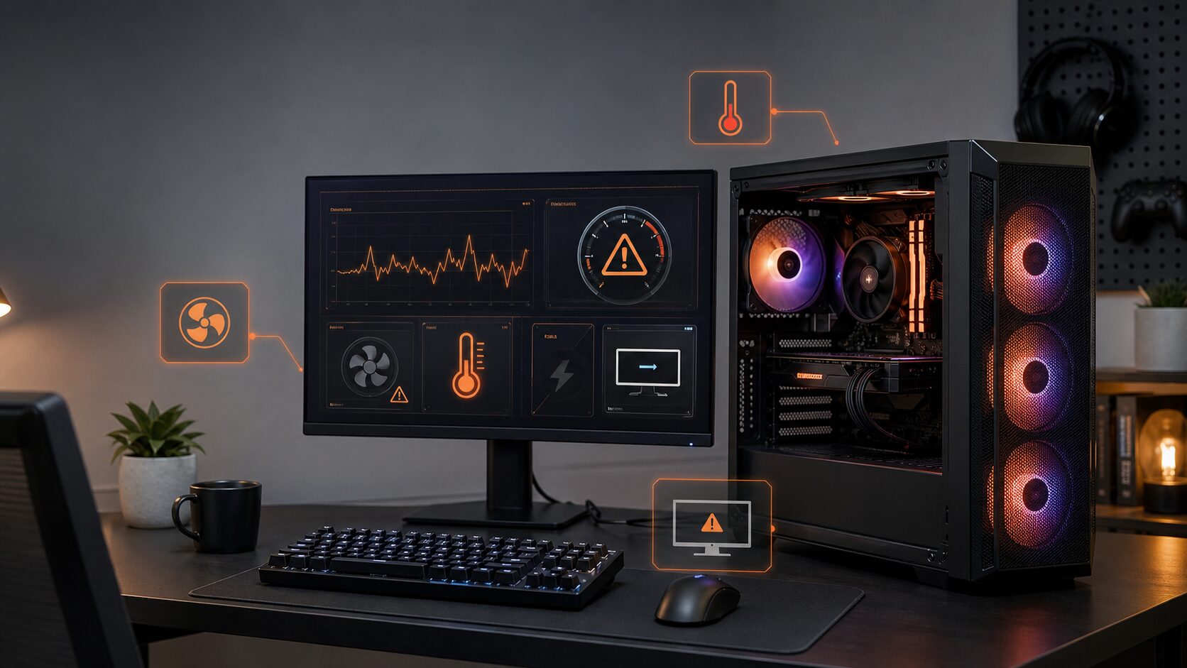 ゲーミングPCの症状や悩みを診断するデスク環境のイメージ