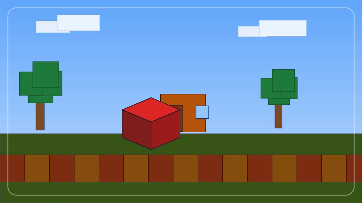 マイクラのバニラ環境で草原と拠点を歩くプレイイメージ