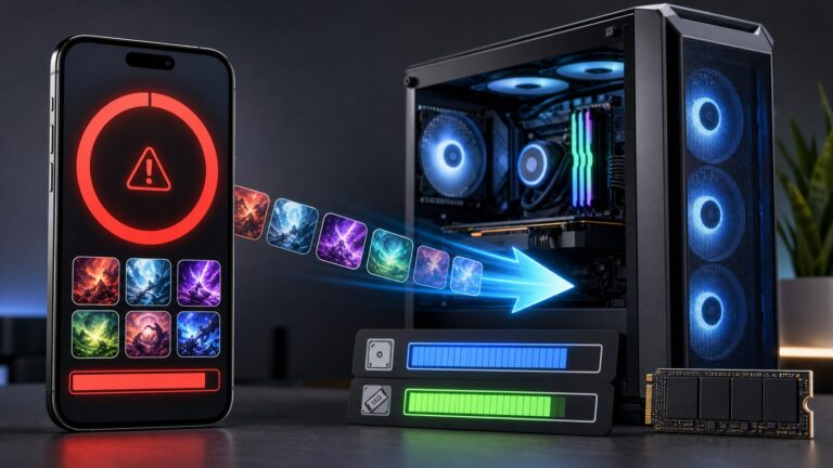 スマホ容量不足のゲームをPCへ移すイメージ