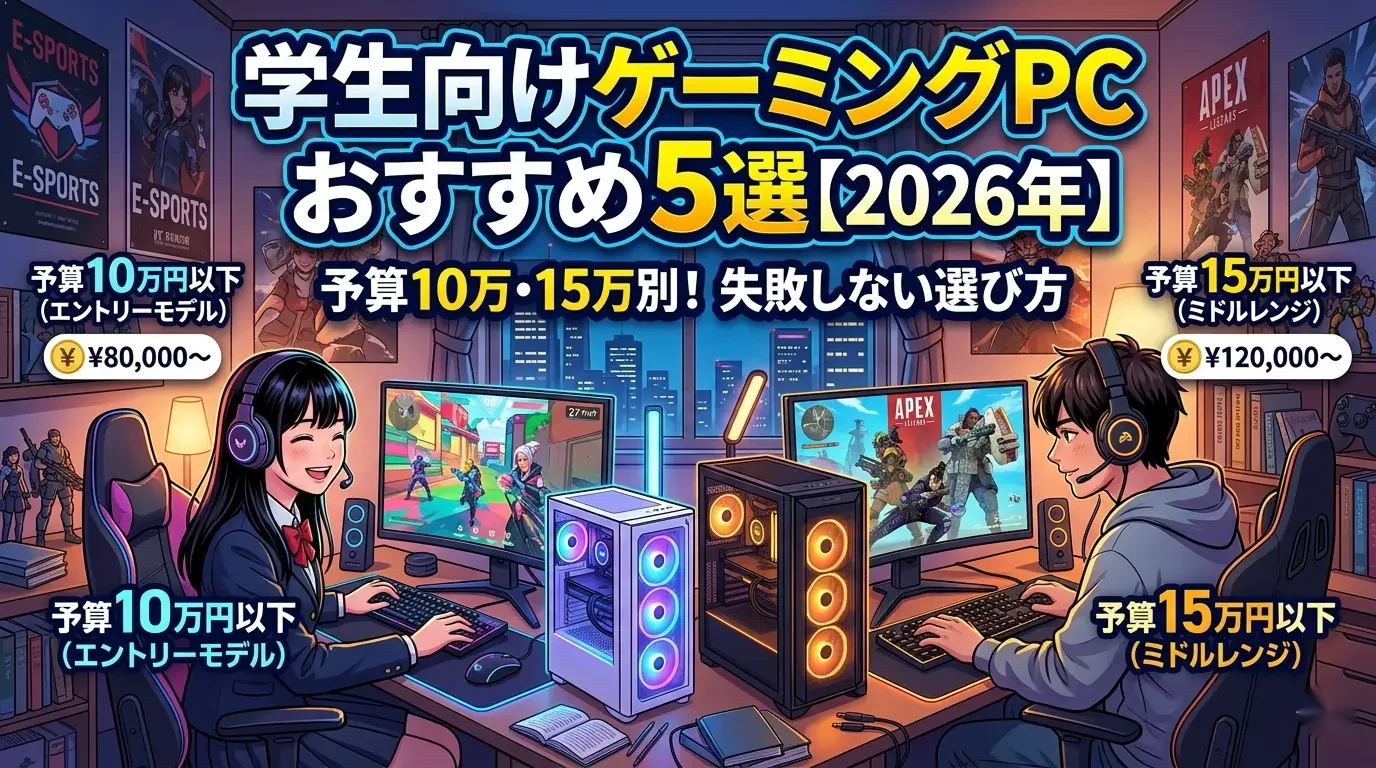 学生向けゲーミングPCおすすめ5選|予算10万・15万別の失敗しない選び方の記事サムネイル