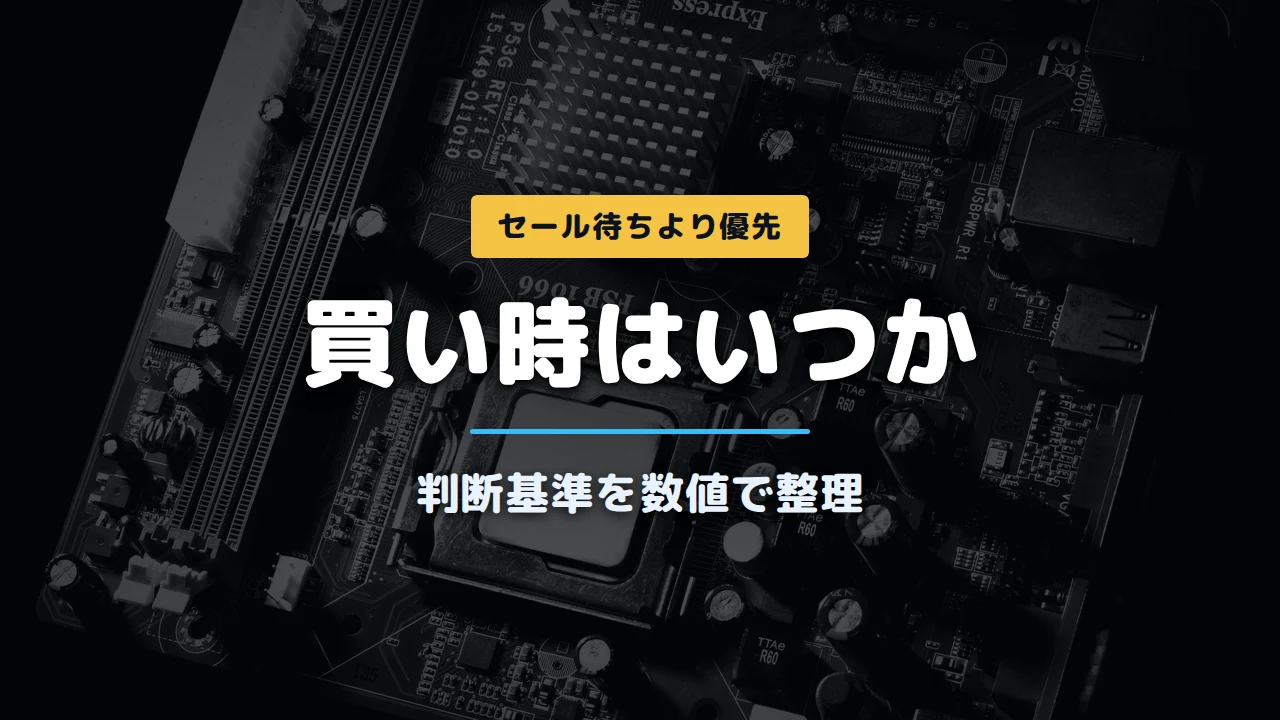 PCパーツの写真に「買い時はいつか 判断基準を数値で整理」と記載したアイキャッチ
