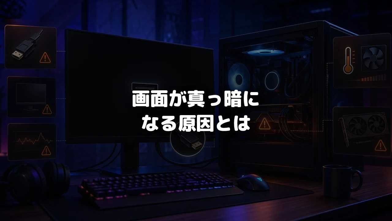 ゲーミングPCの画面が真っ暗になる原因を解説する記事のアイキャッチ画像